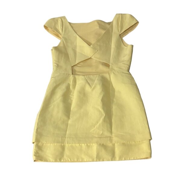 HALSTON HERITAGE Cap Sleeve Structured Cutout Back Dress Yellow Size 14 - Picture 4 of 5